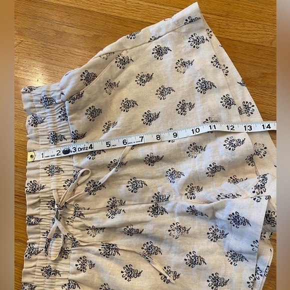 LINEN shorts damask pattern cream black elastic waist drawstring a new day - Picture 7 of 10